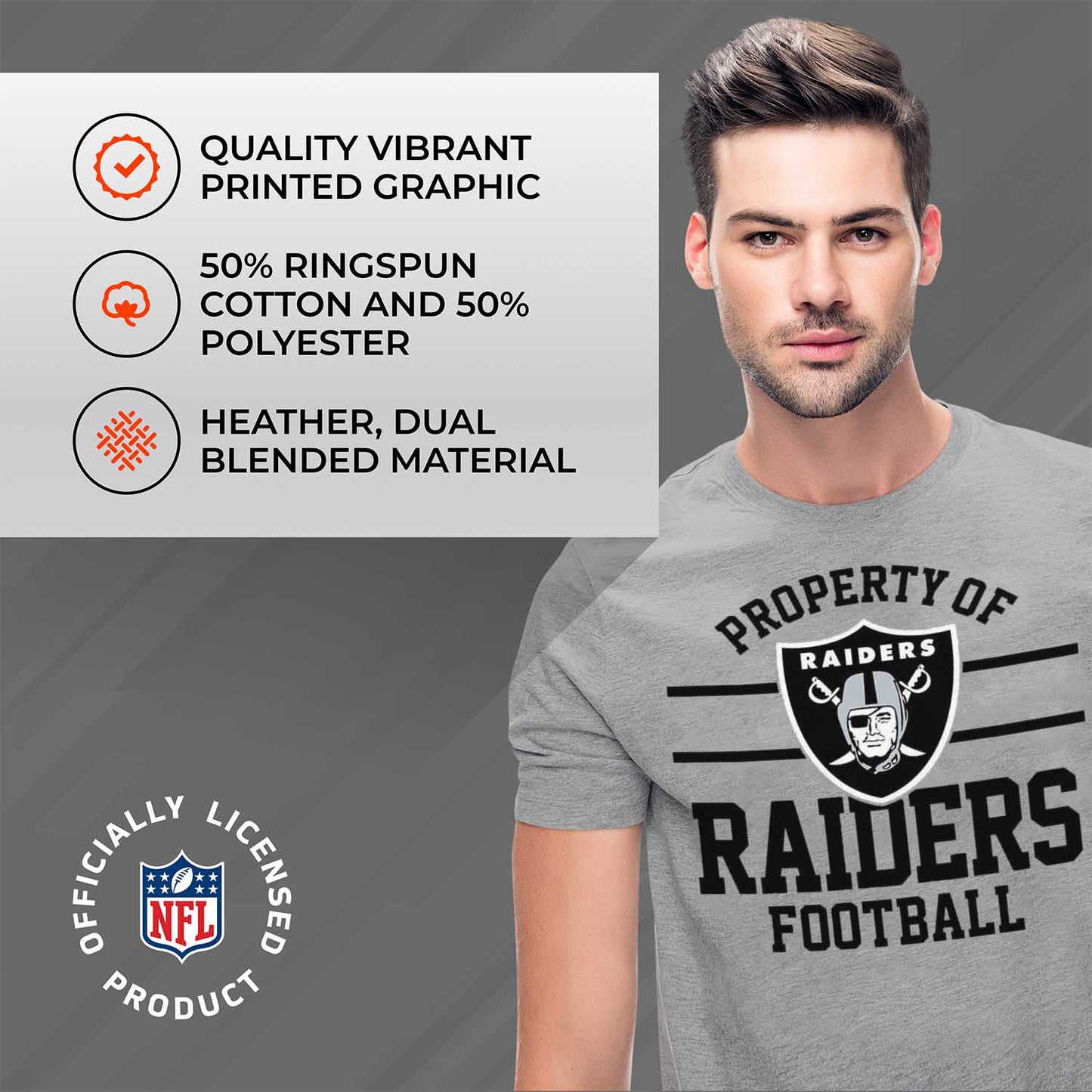 Las Vegas Raiders NFL Adult Property Of T-Shirt - Sport Gray