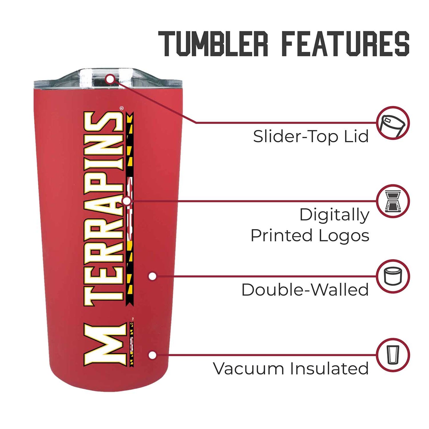 Maryland Terrapins NCAA Stainless Steel Tumbler perfect for Gameday - Red