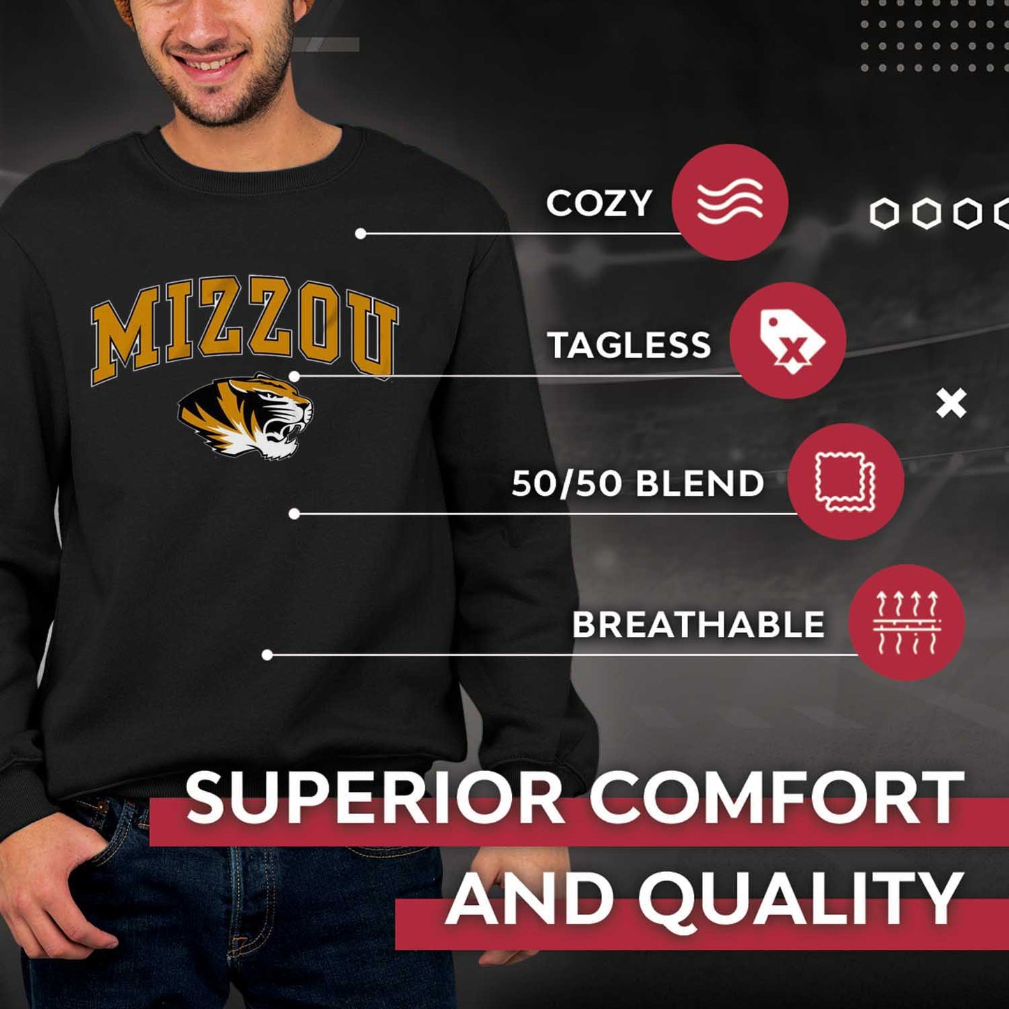 Missouri Tigers Adult Arch & Logo Soft Style Gameday Crewneck Sweatshirt - Black
