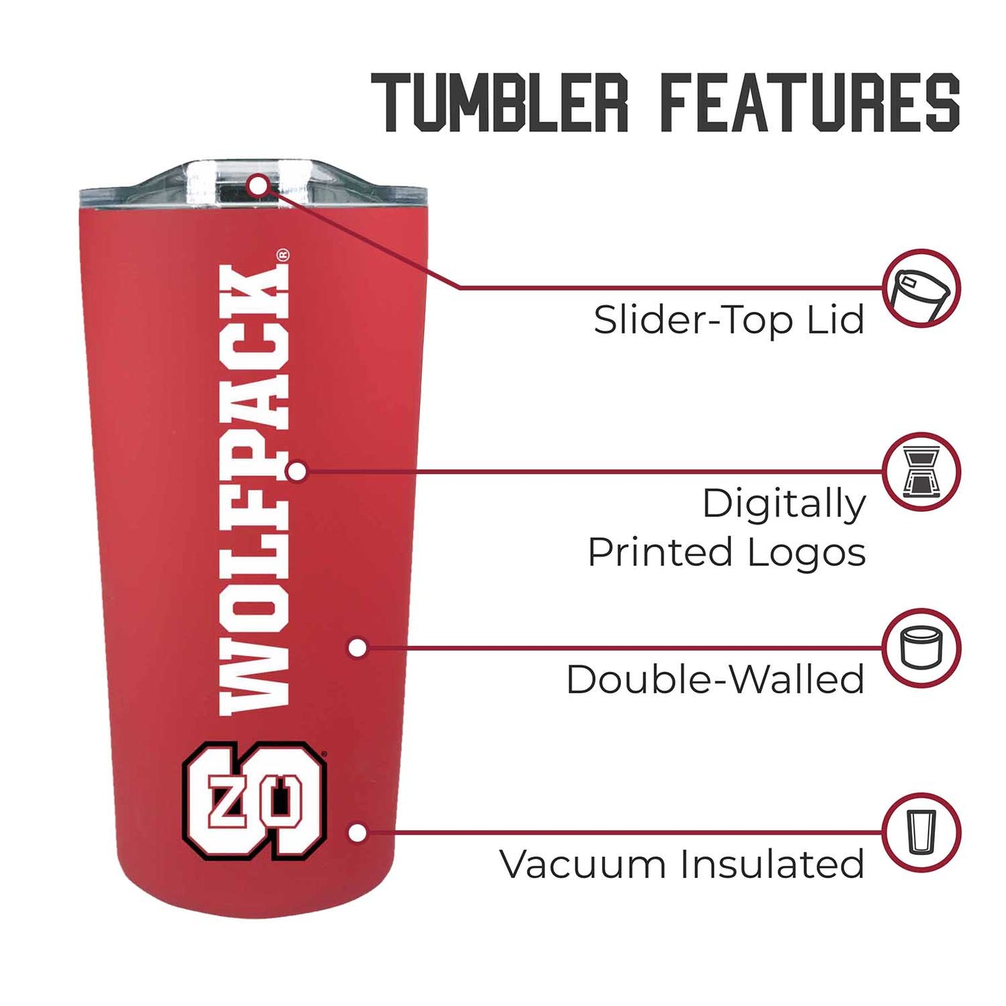 NC State Wolfpack NCAA Stainless Steel Tumbler perfect for Gameday - Red