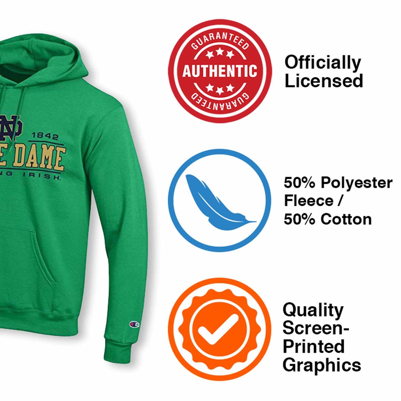 Notre Dame Fighting Irish Adult Powerblend Hooded Sweatshirt - Green