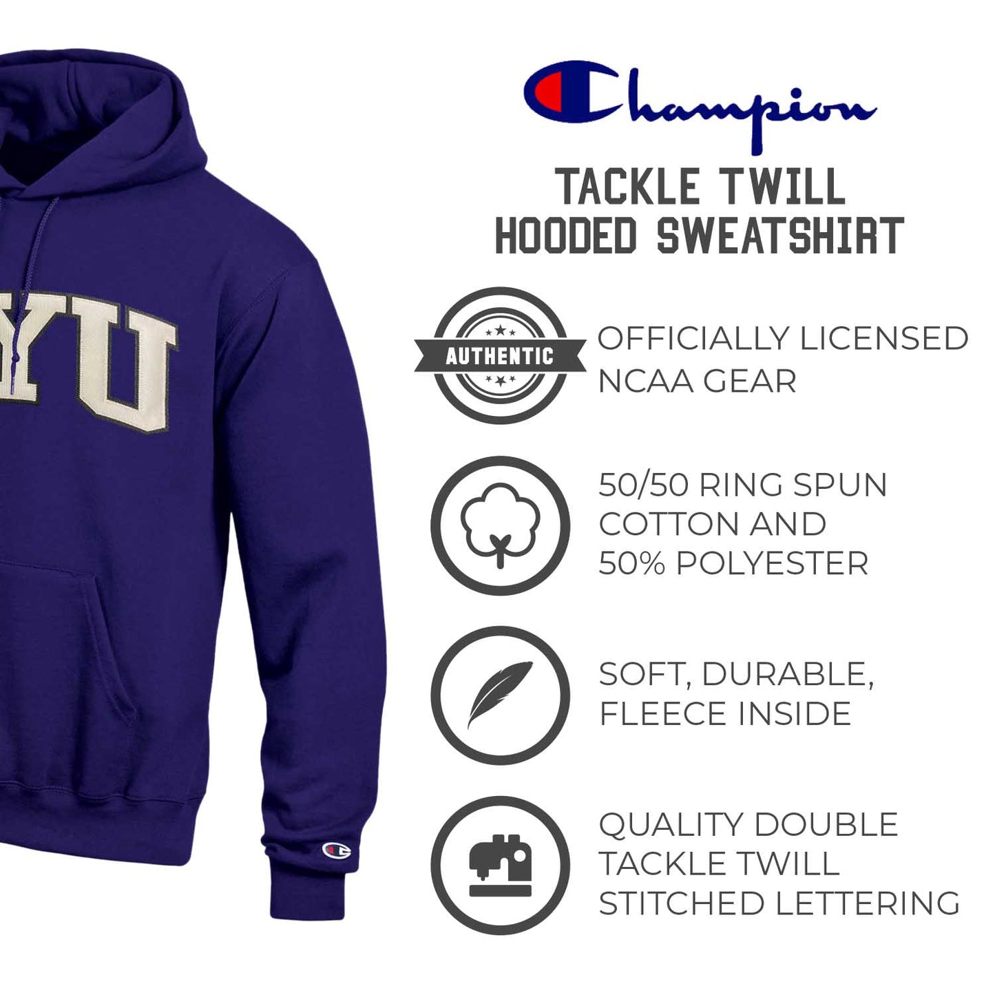 NYU Violets Champion Adult Tackle Twill Hooded Sweatshirt - Purple