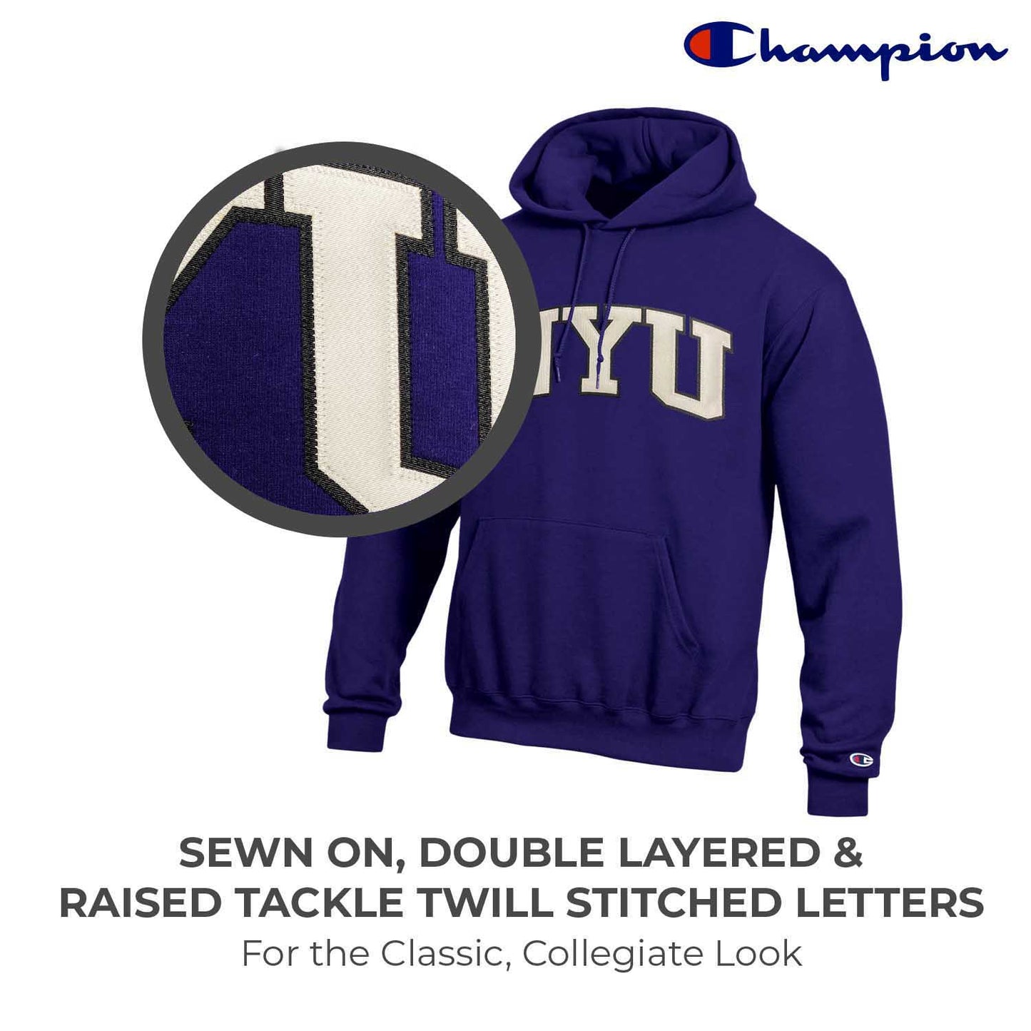 NYU Violets Champion Adult Tackle Twill Hooded Sweatshirt - Purple