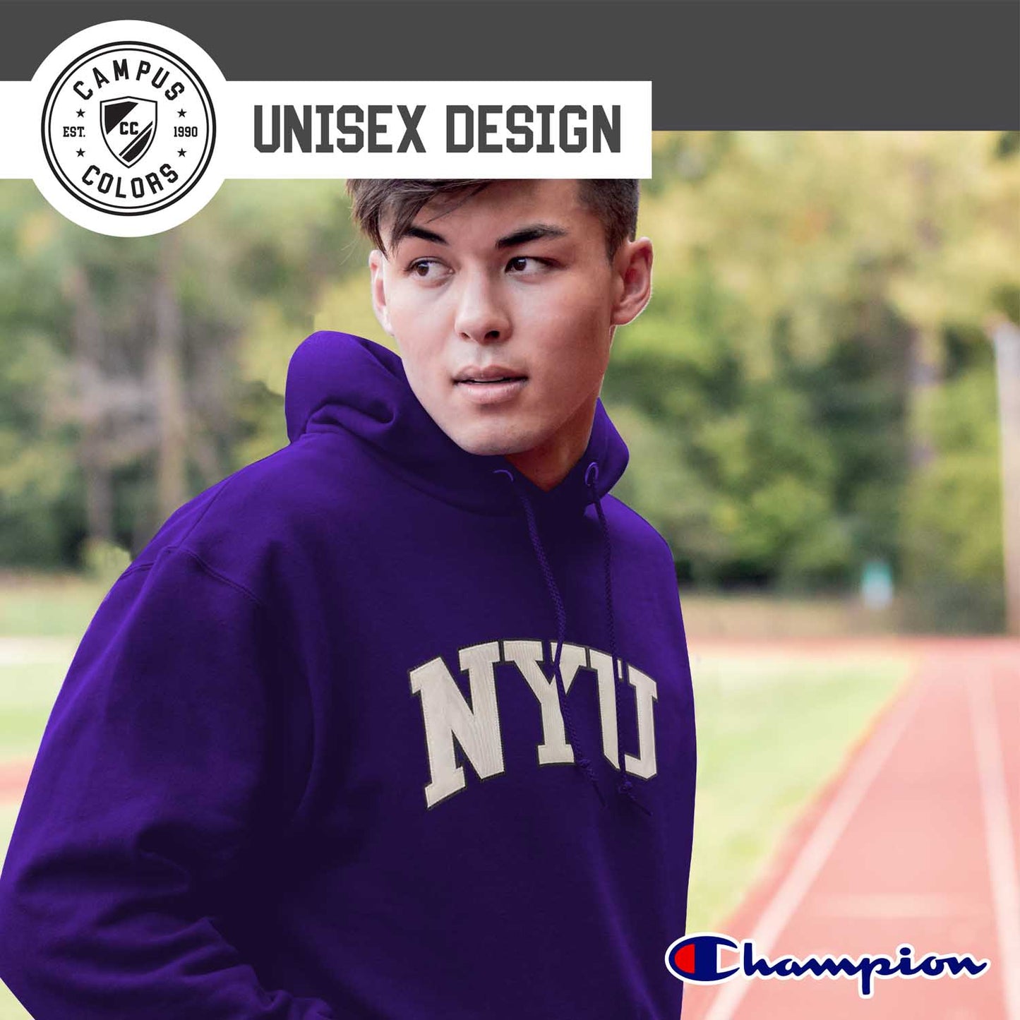 NYU Violets Champion Adult Tackle Twill Hooded Sweatshirt - Purple