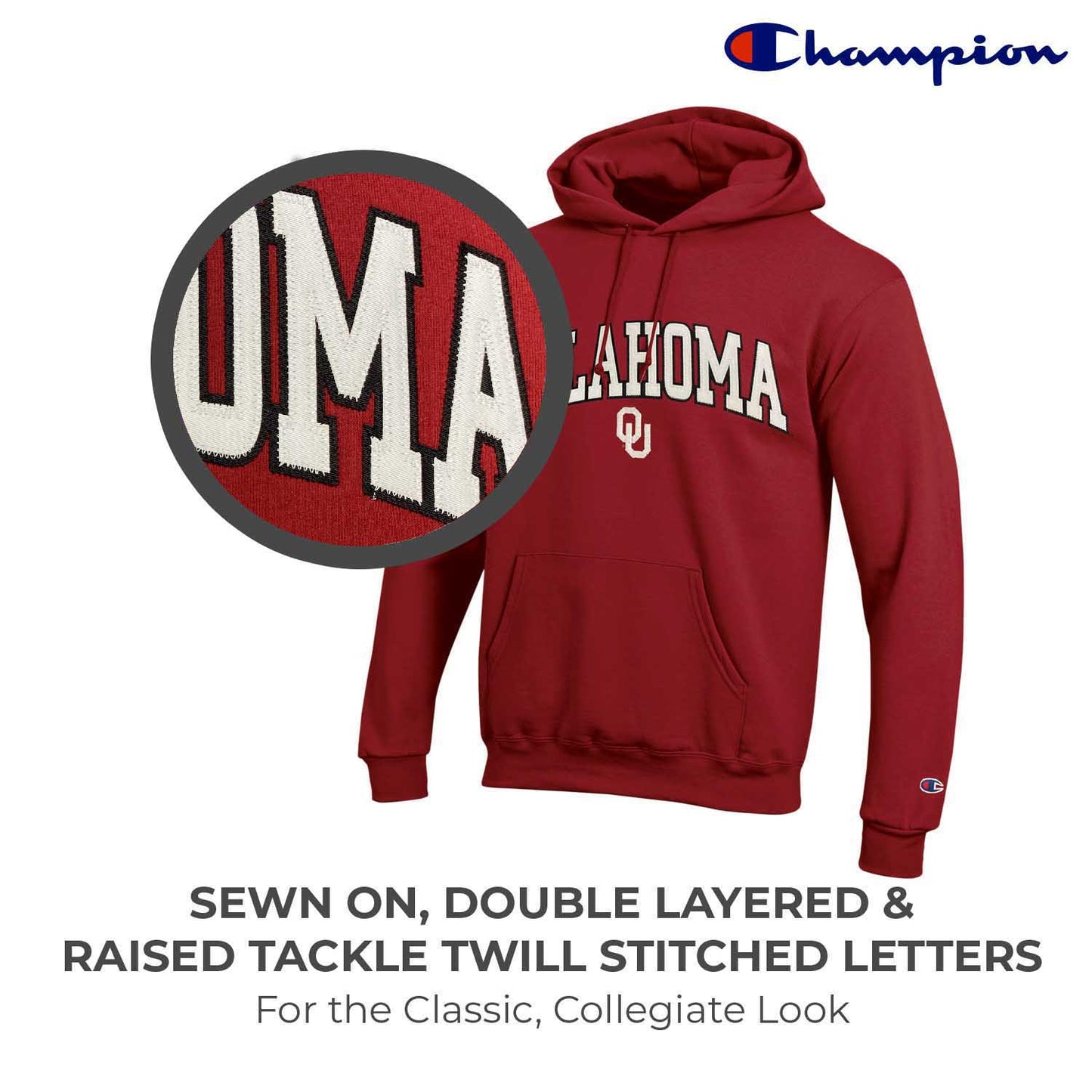 Oklahoma Sooners Champion Adult Tackle Twill Hooded Sweatshirt - Cardinal