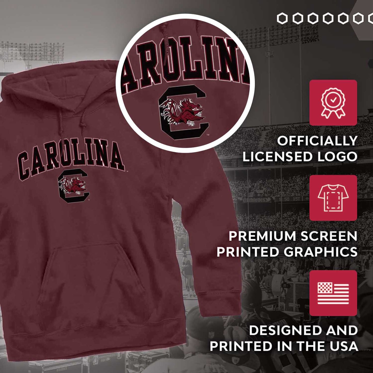South Carolina Gamecocks Adult Arch & Logo Soft Style Gameday Hooded Sweatshirt - Maroon