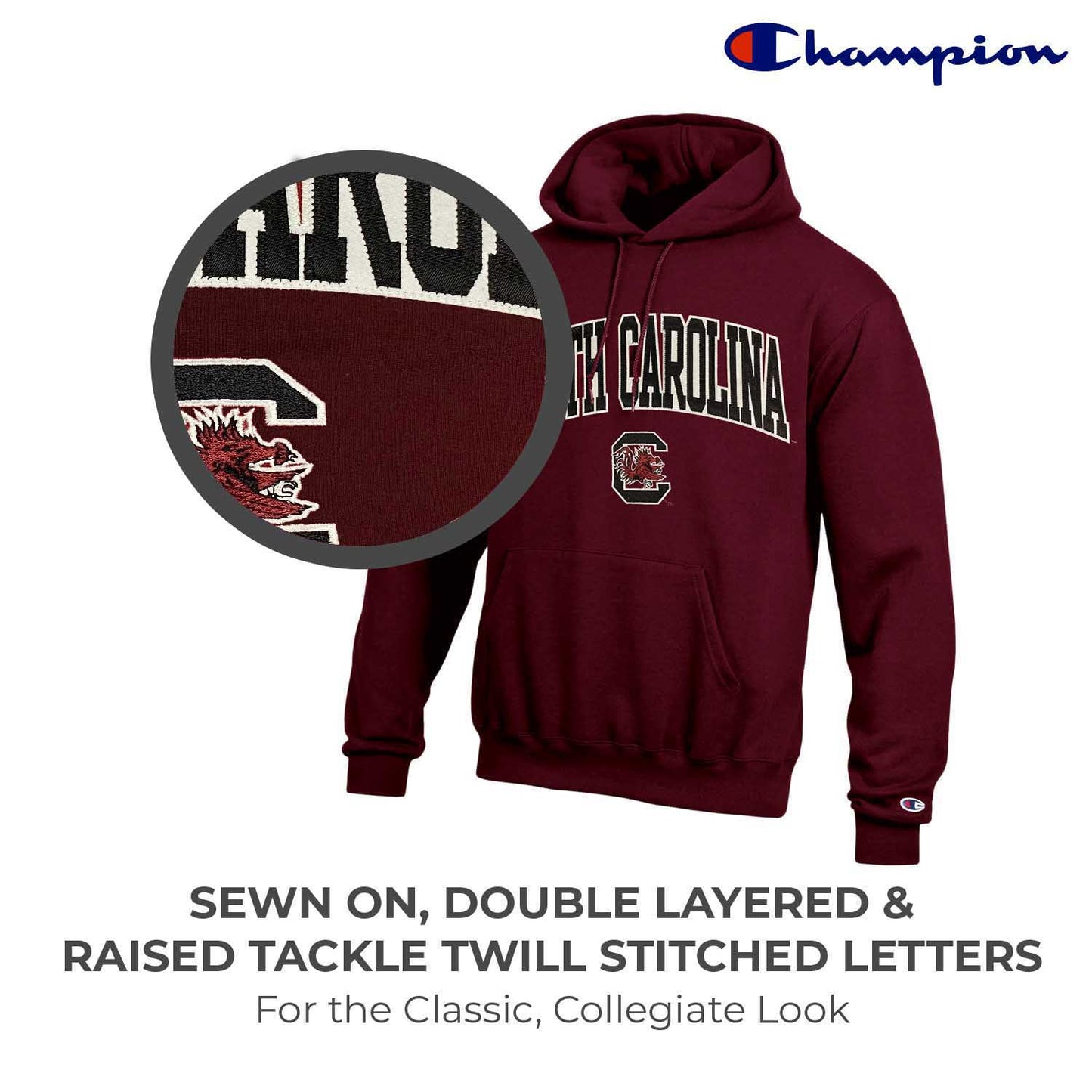 South Carolina Gamecocks Champion Adult Tackle Twill Hooded Sweatshirt - Maroon