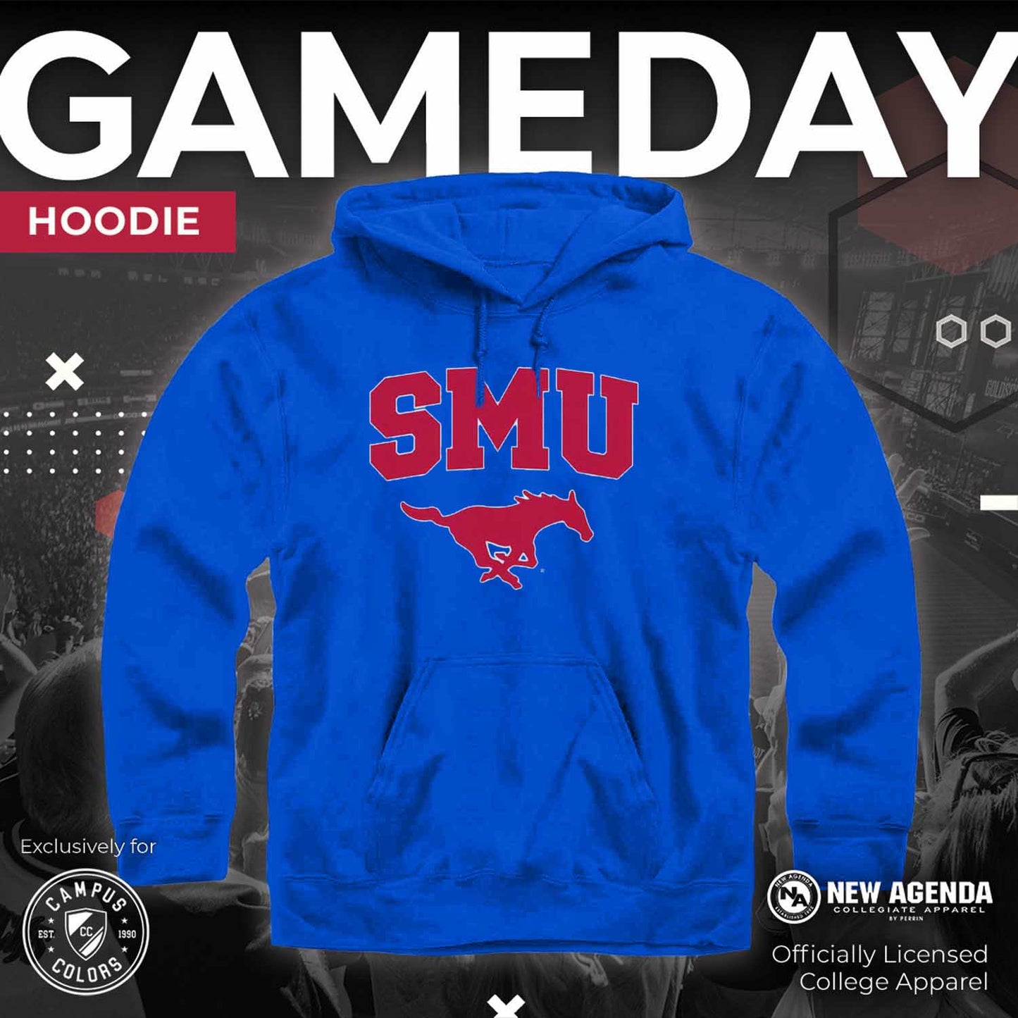 SMU Mustangs Campus Colors Adult Arch & Logo Soft Style Gameday Hooded Sweatshirt - Royal