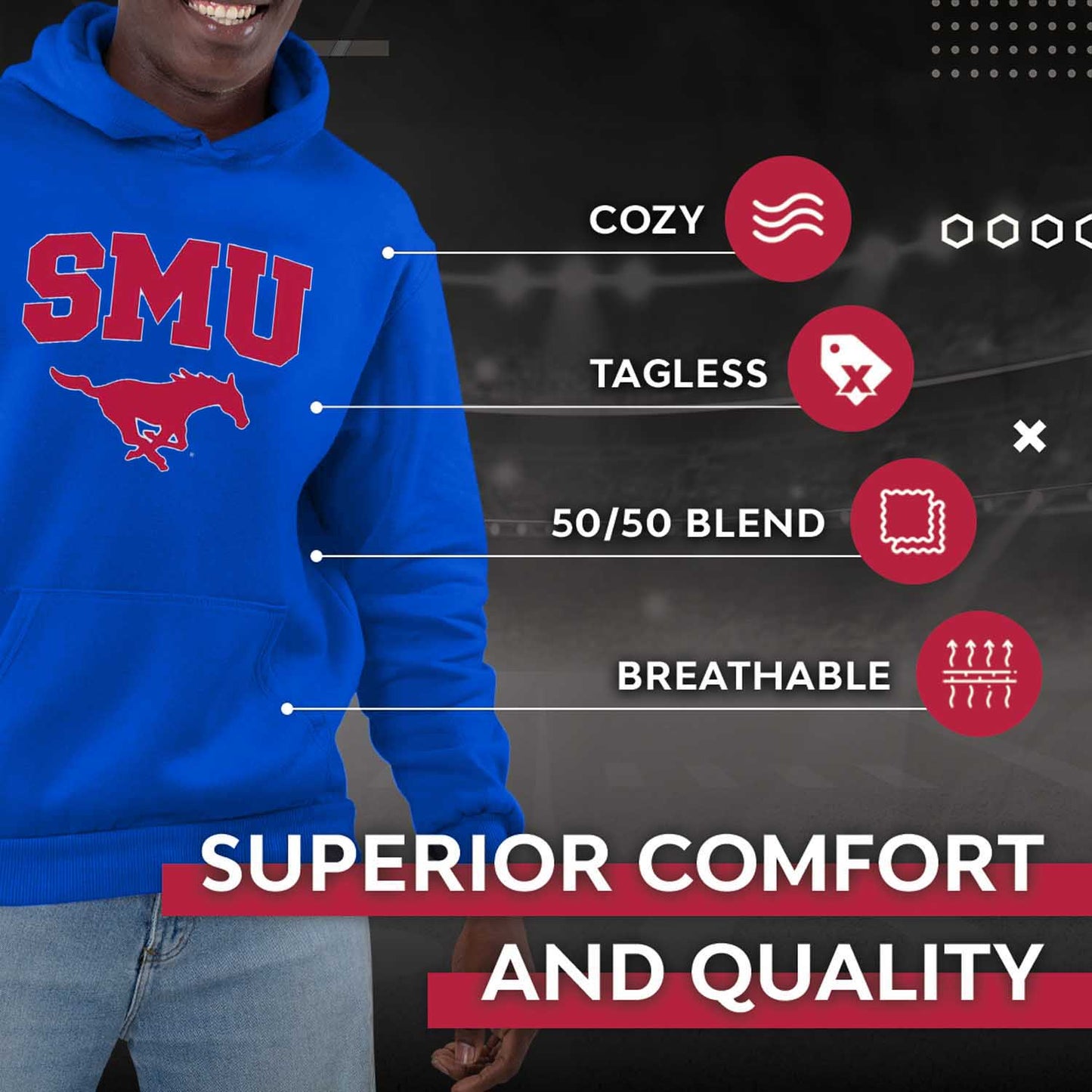 SMU Mustangs Campus Colors Adult Arch & Logo Soft Style Gameday Hooded Sweatshirt - Royal