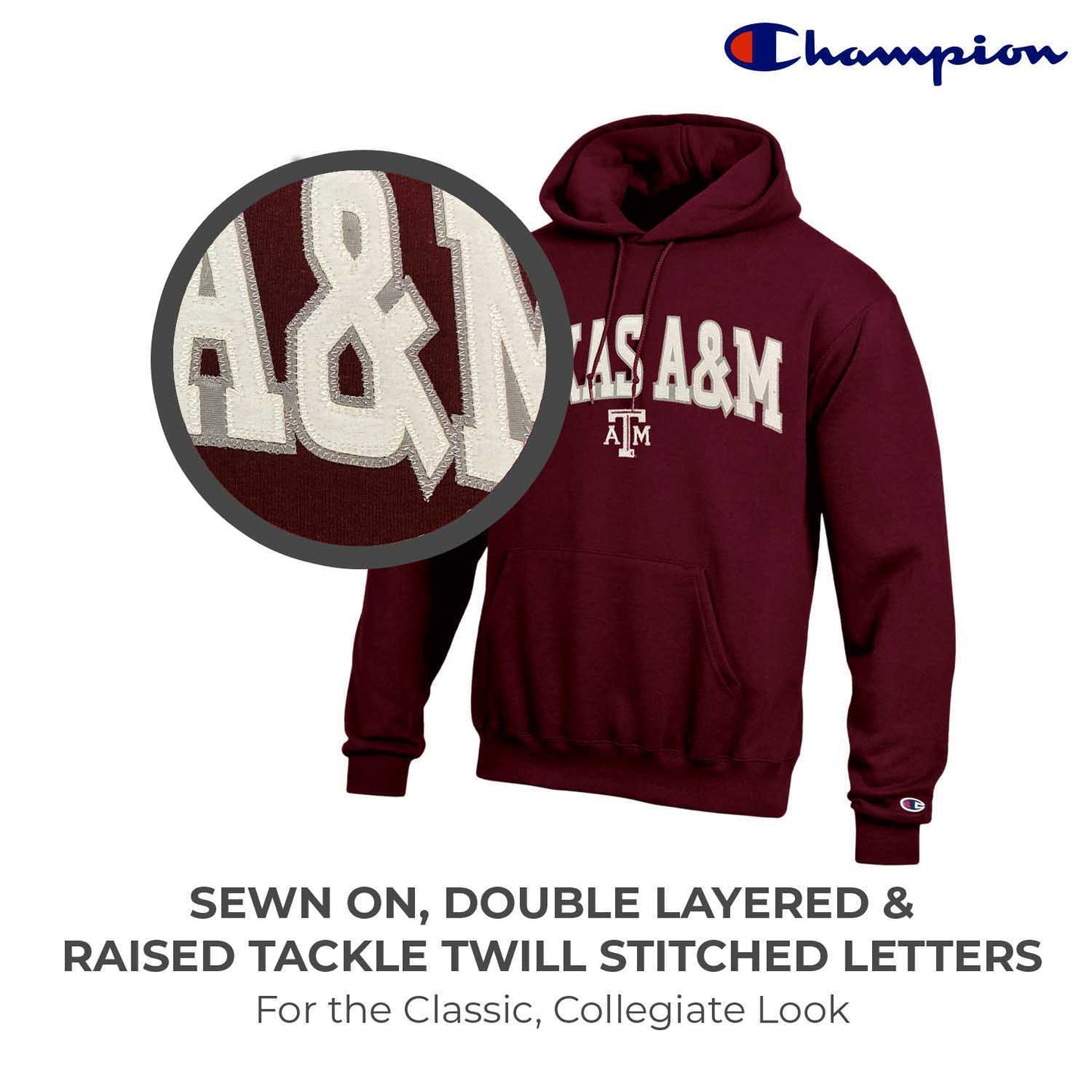 Texas A&M Aggies Champion Adult Tackle Twill Hooded Sweatshirt - Maroon