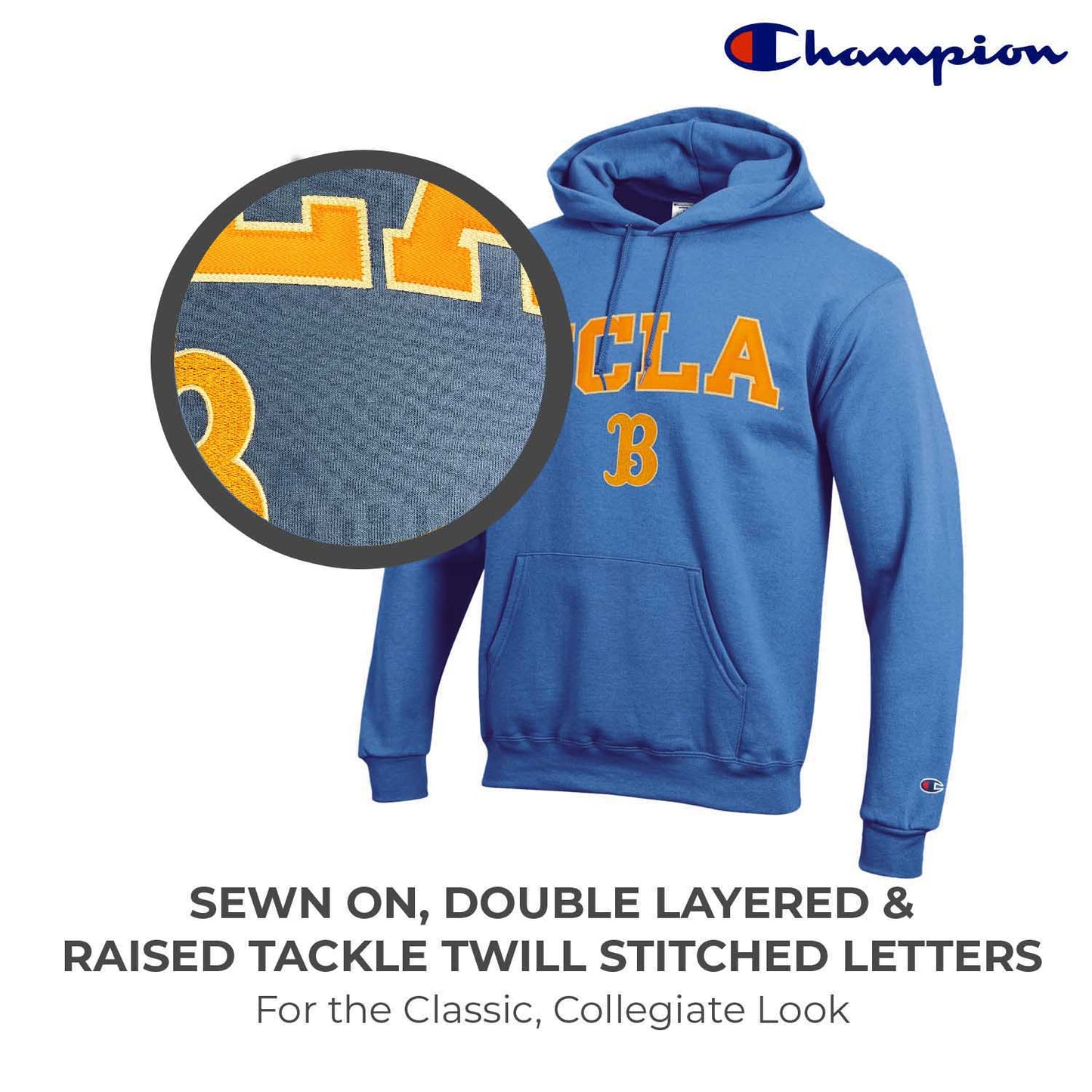 UCLA Bruins Champion Adult Tackle Twill Hooded Sweatshirt - Light Blue