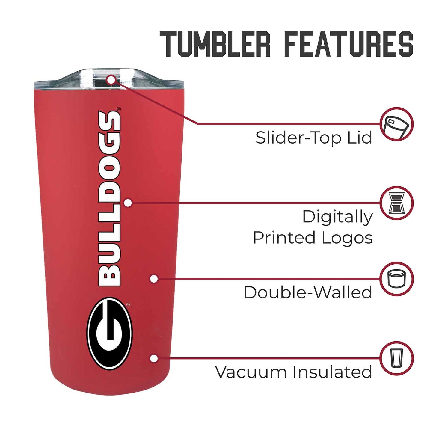 Georgia Bulldogs NCAA Stainless Steel Tumbler perfect for Gameday - Red