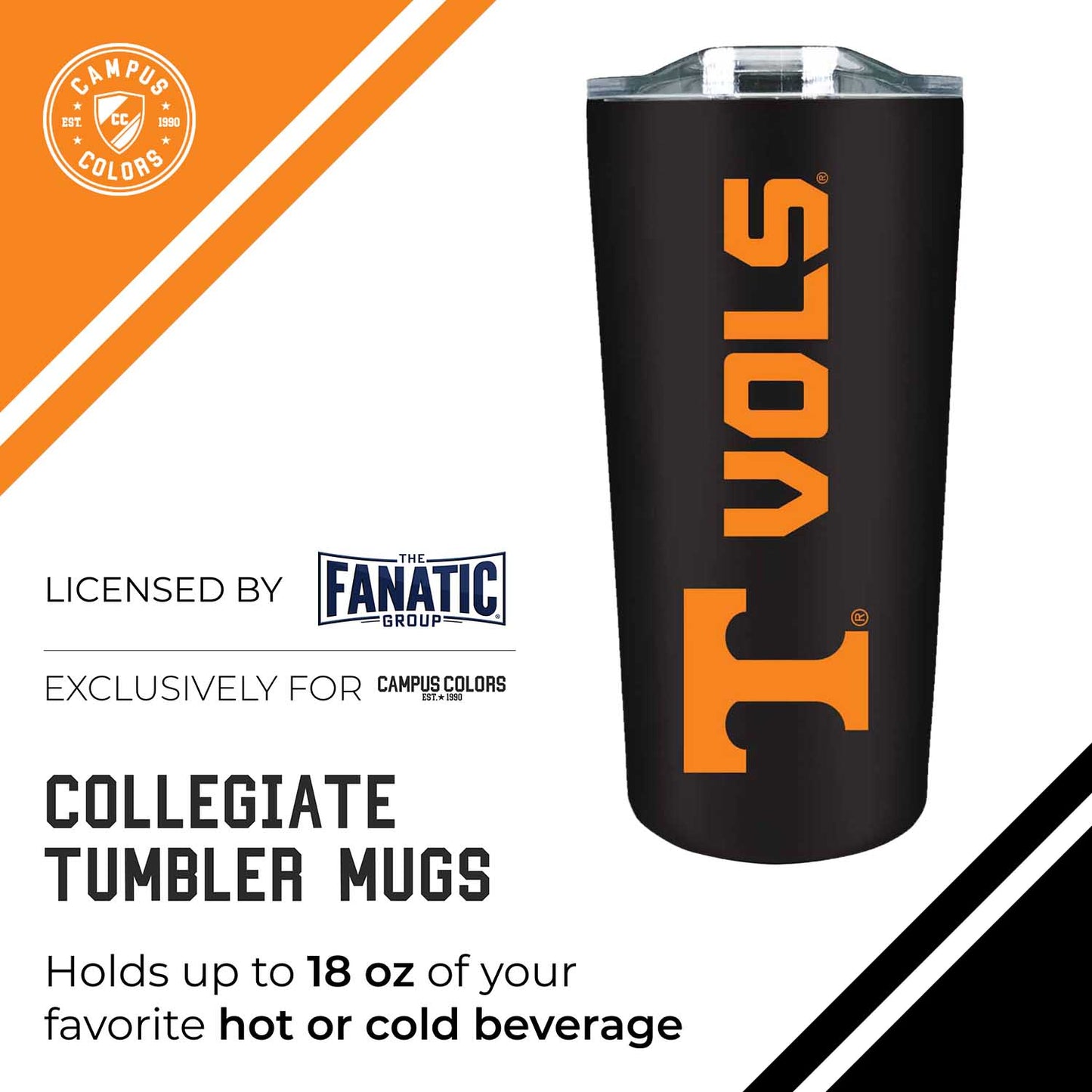 Tennessee Volunteers NCAA Stainless Steel Tumbler perfect for Gameday - Black