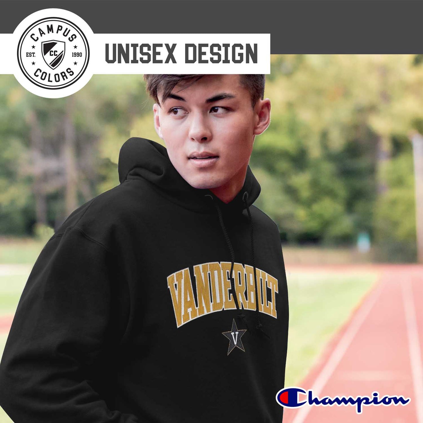 Vanderbilt Commodores Champion Adult Tackle Twill Hooded Sweatshirt - Black