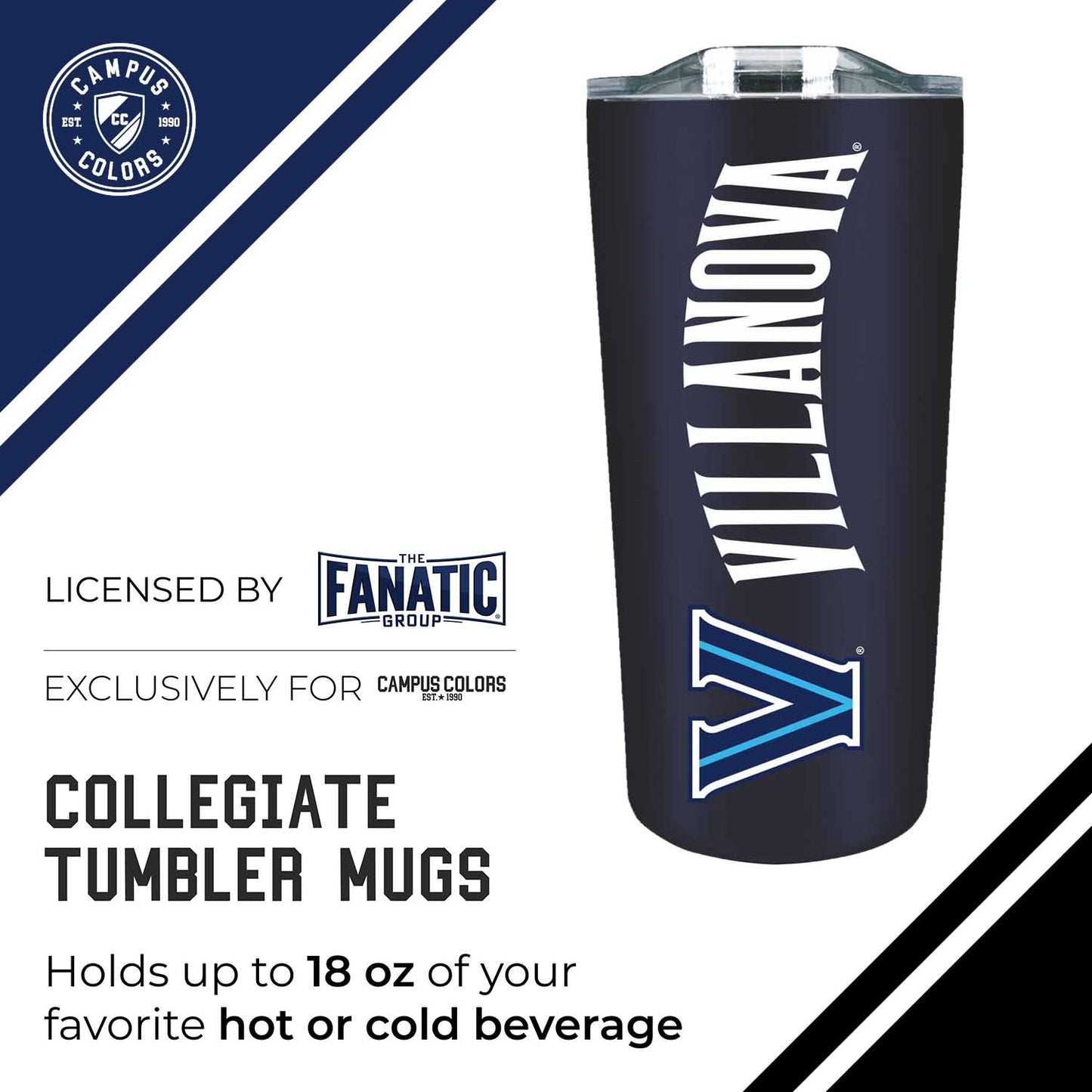 Villanova Wildcats NCAA Stainless Steel Tumbler perfect for Gameday - Navy