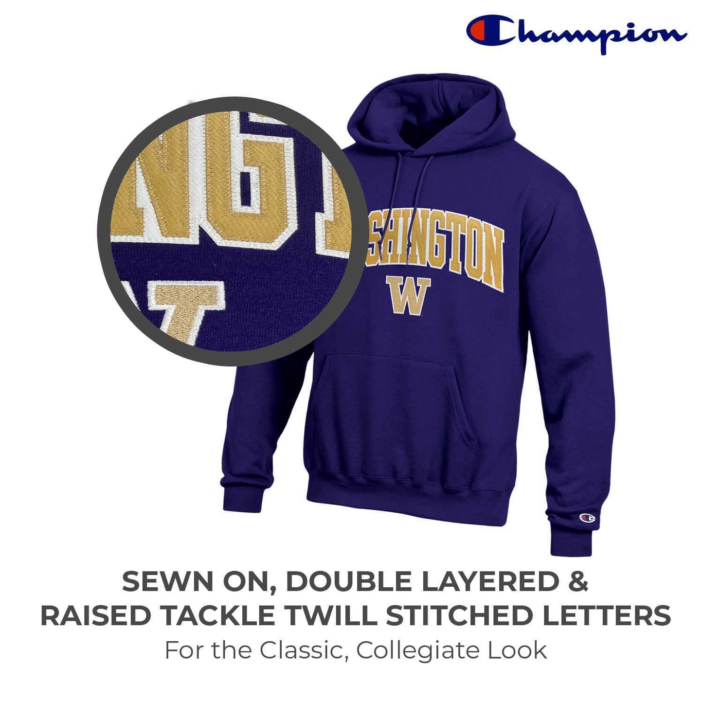 Washington Huskies Champion Adult Tackle Twill Hooded Sweatshirt - Purple