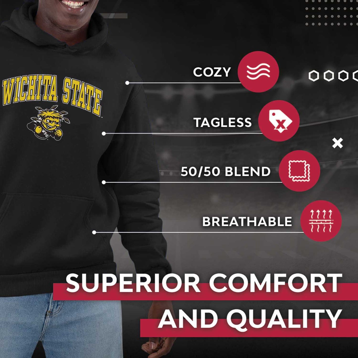 Wichita State Shockers Adult Arch & Logo Soft Style Gameday Hooded Sweatshirt - Black