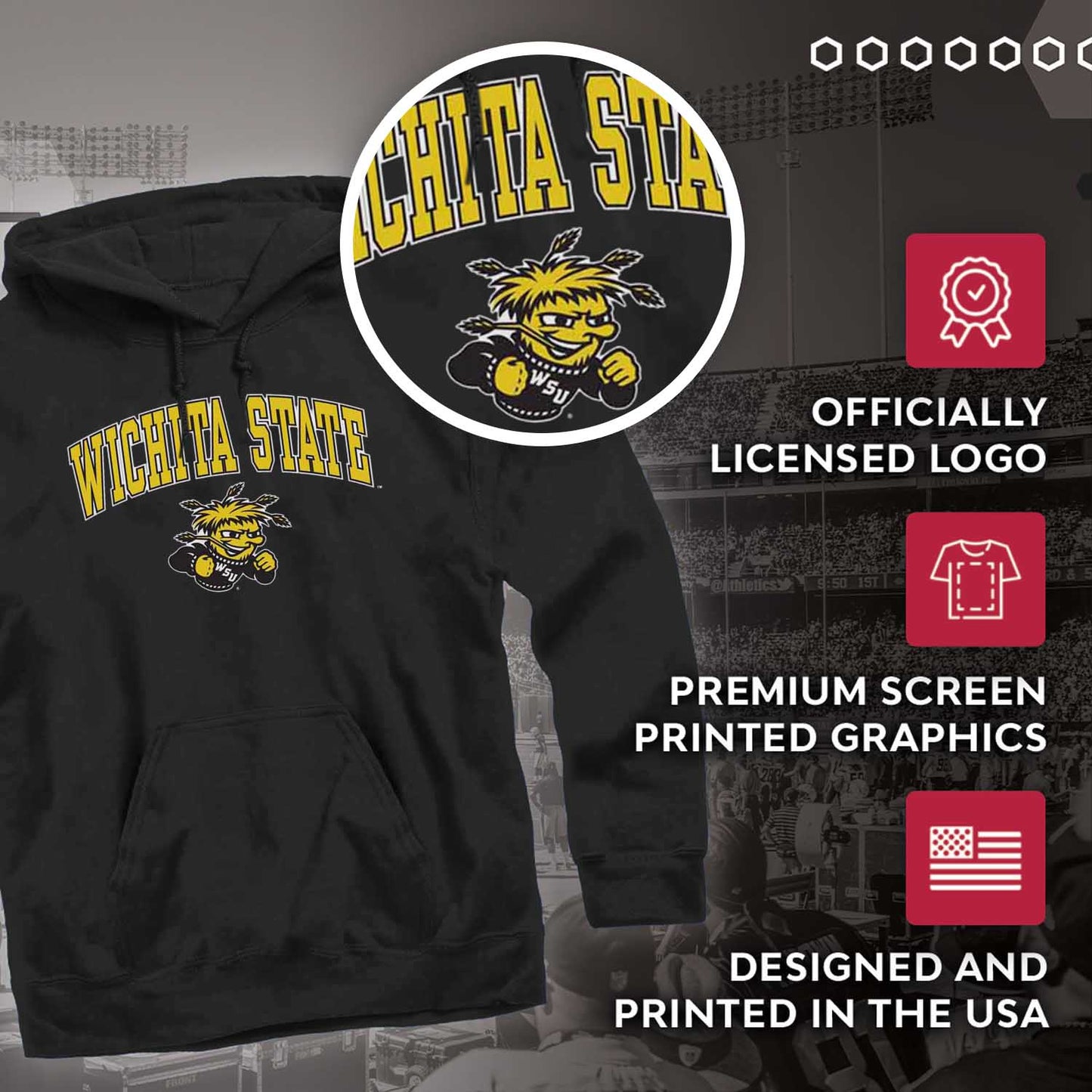 Wichita State Shockers Adult Arch & Logo Soft Style Gameday Hooded Sweatshirt - Black
