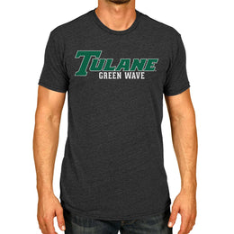 Tulane Green Wave Campus Colors NCAA Adult Cotton Blend Charcoal Tagless T-Shirt - Charcoal