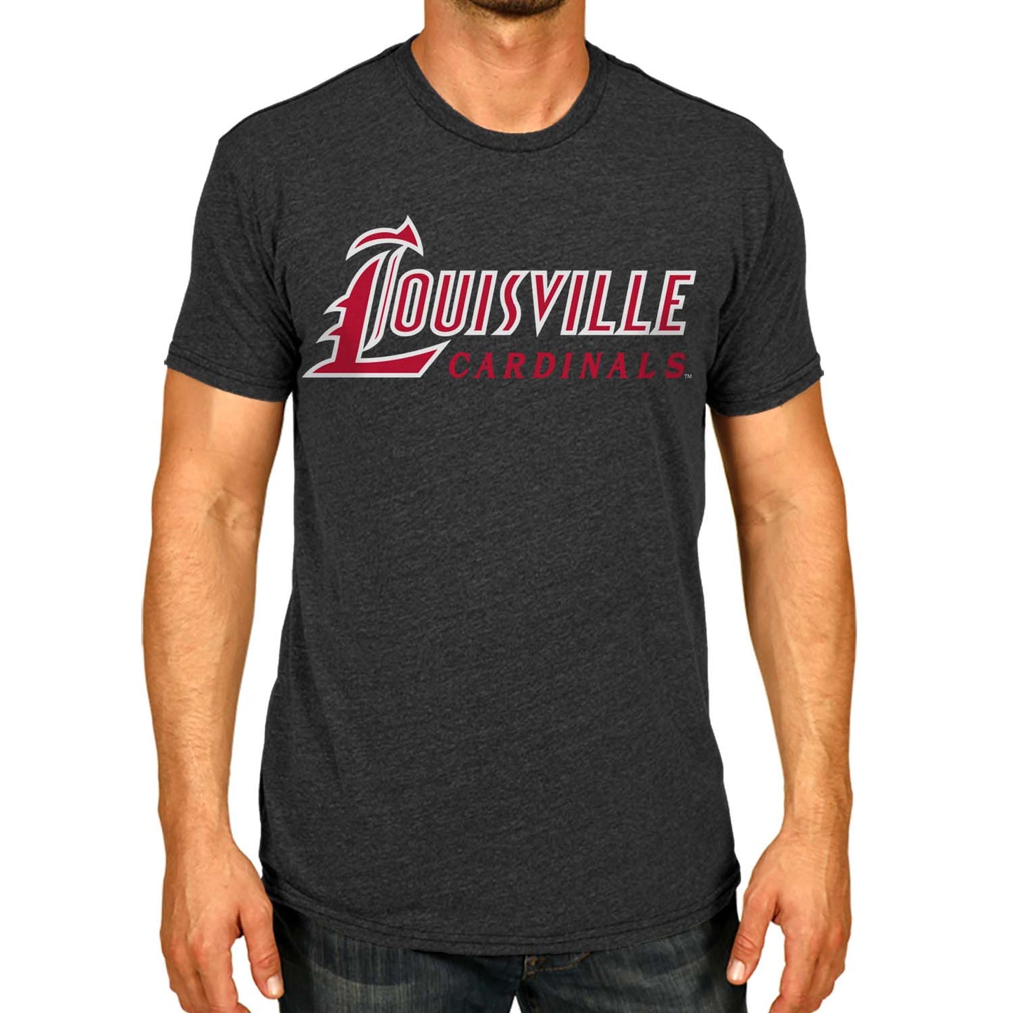 Louisville Cardinals Campus Colors NCAA Adult Cotton Blend Charcoal Tagless T-Shirt - Charcoal