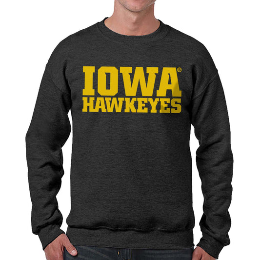 Iowa Hawkeyes NCAA Adult Charcoal Crewneck Fleece Sweatshirt - Charcoal