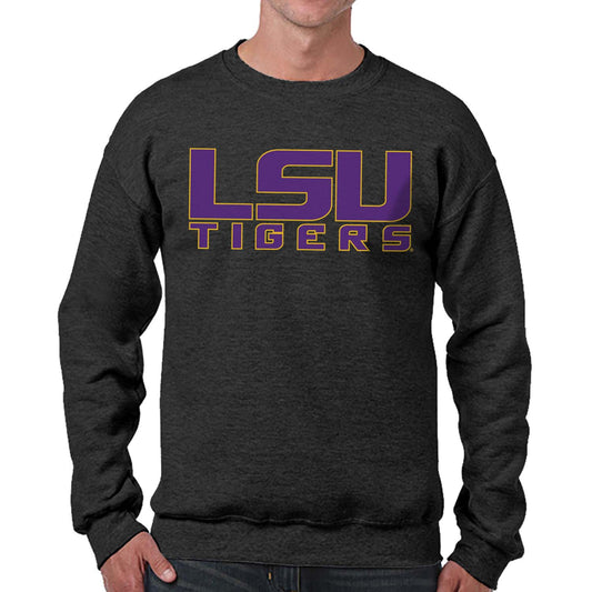 LSU Tigers NCAA Adult Charcoal Crewneck Fleece Sweatshirt - Charcoal
