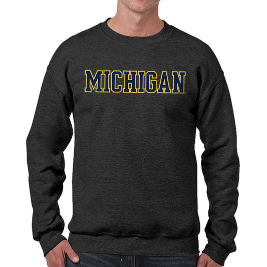 Michigan Wolverines NCAA Adult Charcoal Crewneck Fleece Sweatshirt - Charcoal