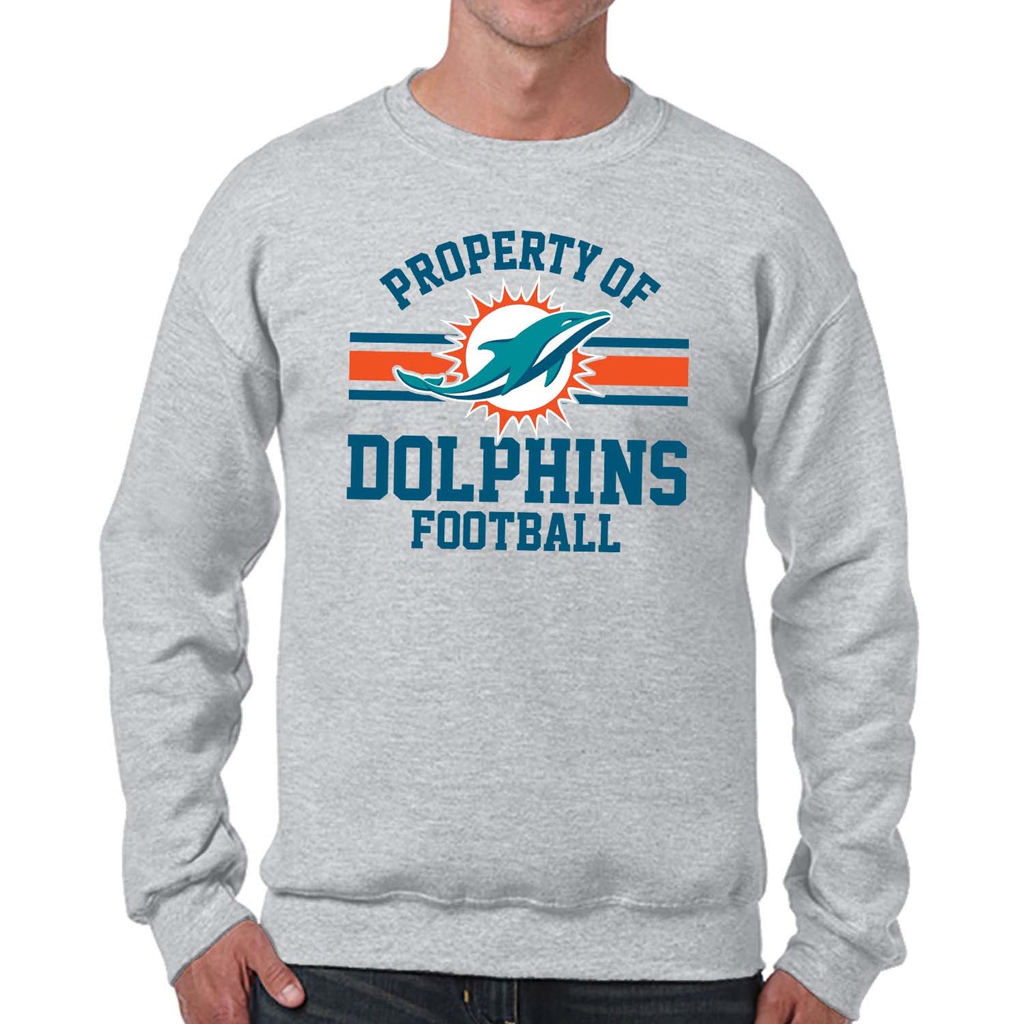 Miami Dolphins NFL Adult Property Of Crewneck Fleece Sweatshirt - Sport Gray