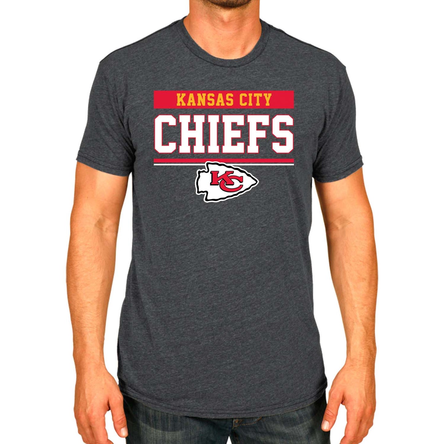 Kansas City Chiefs NFL Adult Team Block Tagless T-Shirt - Charcoal