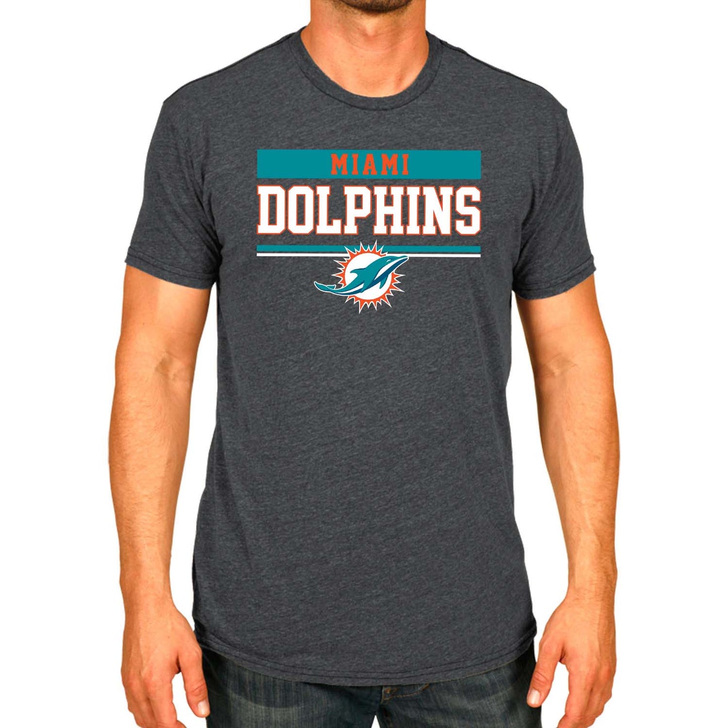 Miami Dolphins NFL Adult Team Block Tagless T-Shirt - Charcoal