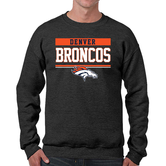 Denver Broncos NFL Adult Long Sleeve Team Block Charcoal Crewneck Sweatshirt - Charcoal