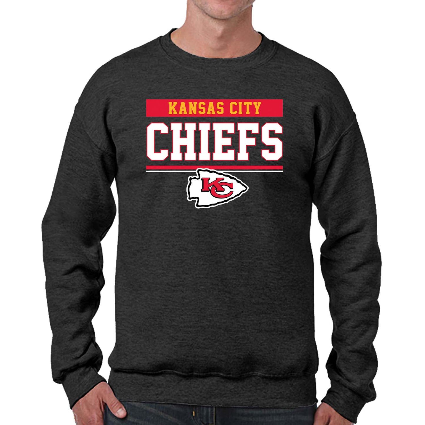 Kansas City Chiefs NFL Adult Long Sleeve Team Block Charcoal Crewneck Sweatshirt - Charcoal