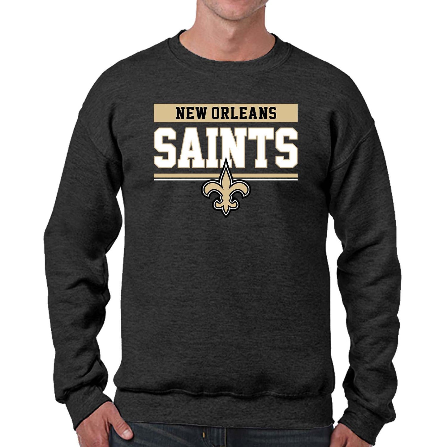 New Orleans Saints NFL Adult Long Sleeve Team Block Charcoal Crewneck Sweatshirt - Charcoal