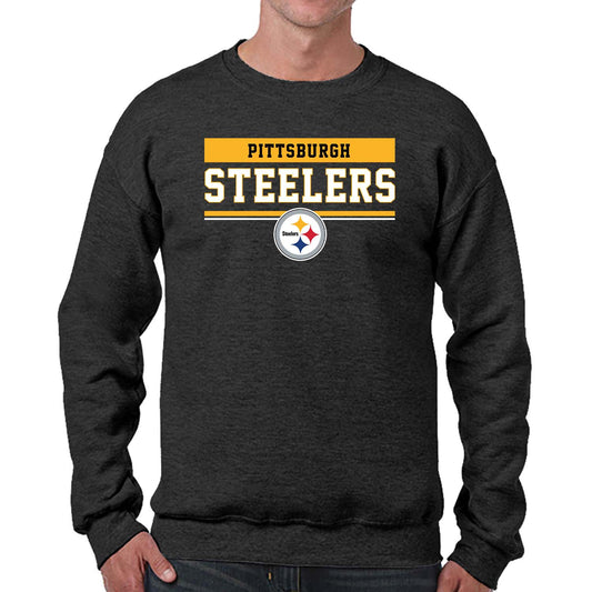 Pittsburgh Steelers NFL Adult Long Sleeve Team Block Charcoal Crewneck Sweatshirt - Charcoal