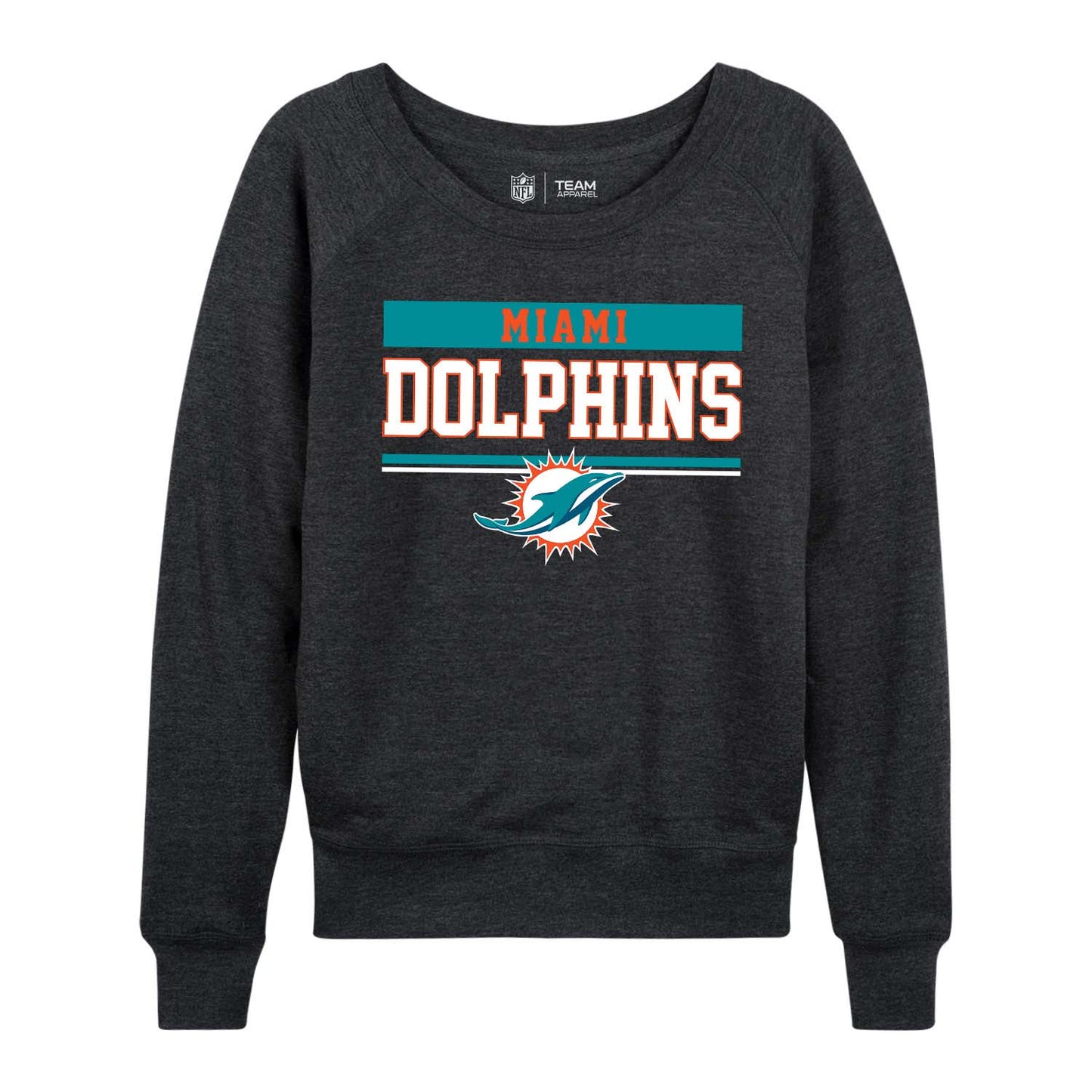 Miami Dolphins NFL Womens Charcoal Crew Neck Football Apparel - Charcoal
