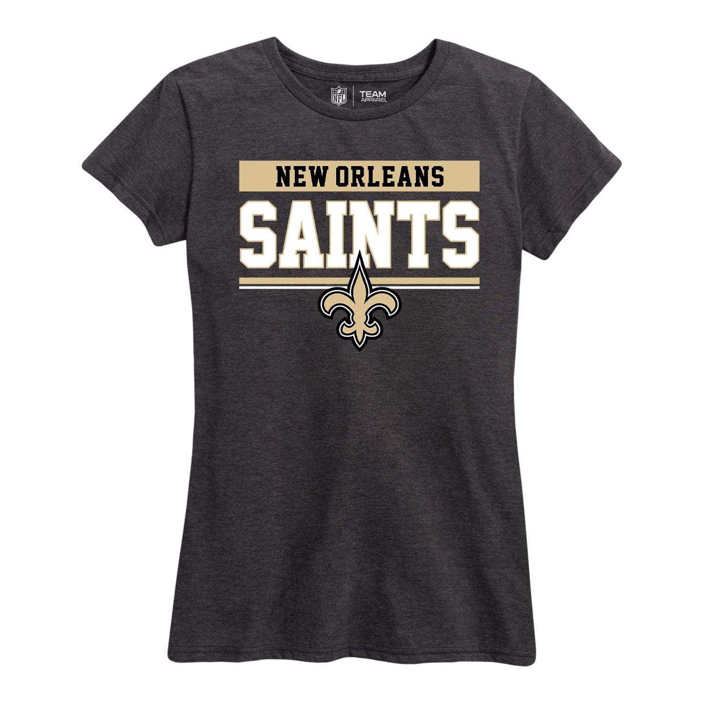 New Orleans Saints NFL Women's Team Block Charcoal Tagless T-Shirt - Charcoal