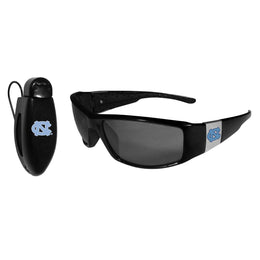 North Carolina Tar Heels NCAA Black Chrome Sunglasses with Visor Clip Bundle - Black