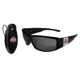 Ohio State Buckeyes NCAA Black Chrome Sunglasses with Visor Clip Bundle - Black