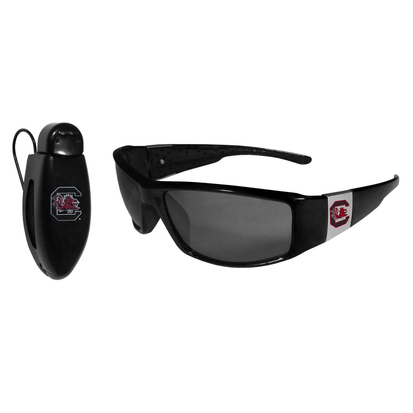 South Carolina Gamecocks NCAA Black Chrome Sunglasses with Visor Clip Bundle - Black