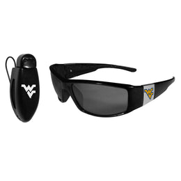 West Virginia Mountaineers NCAA Black Chrome Sunglasses with Visor Clip Bundle - Black