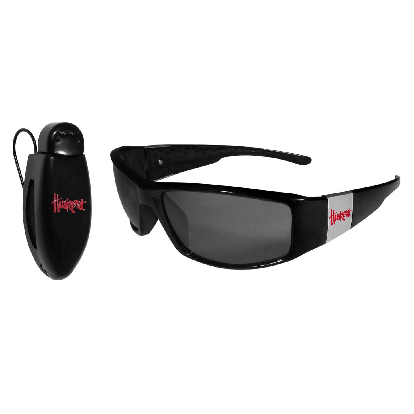Nebraska Cornhuskers NCAA Black Chrome Sunglasses with Visor Clip Bundle - Black