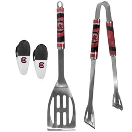 South Carolina Gamecocks Collegiate University Two Piece Grilling Tools Set with 2 Magnet Chip Clips - Chrome