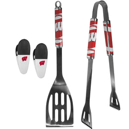 Wisconsin Badgers Collegiate University Two Piece Grilling Tools Set with 2 Magnet Chip Clips - Chrome