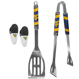 West Virginia Mountaineers Collegiate University Two Piece Grilling Tools Set with 2 Magnet Chip Clips - Chrome