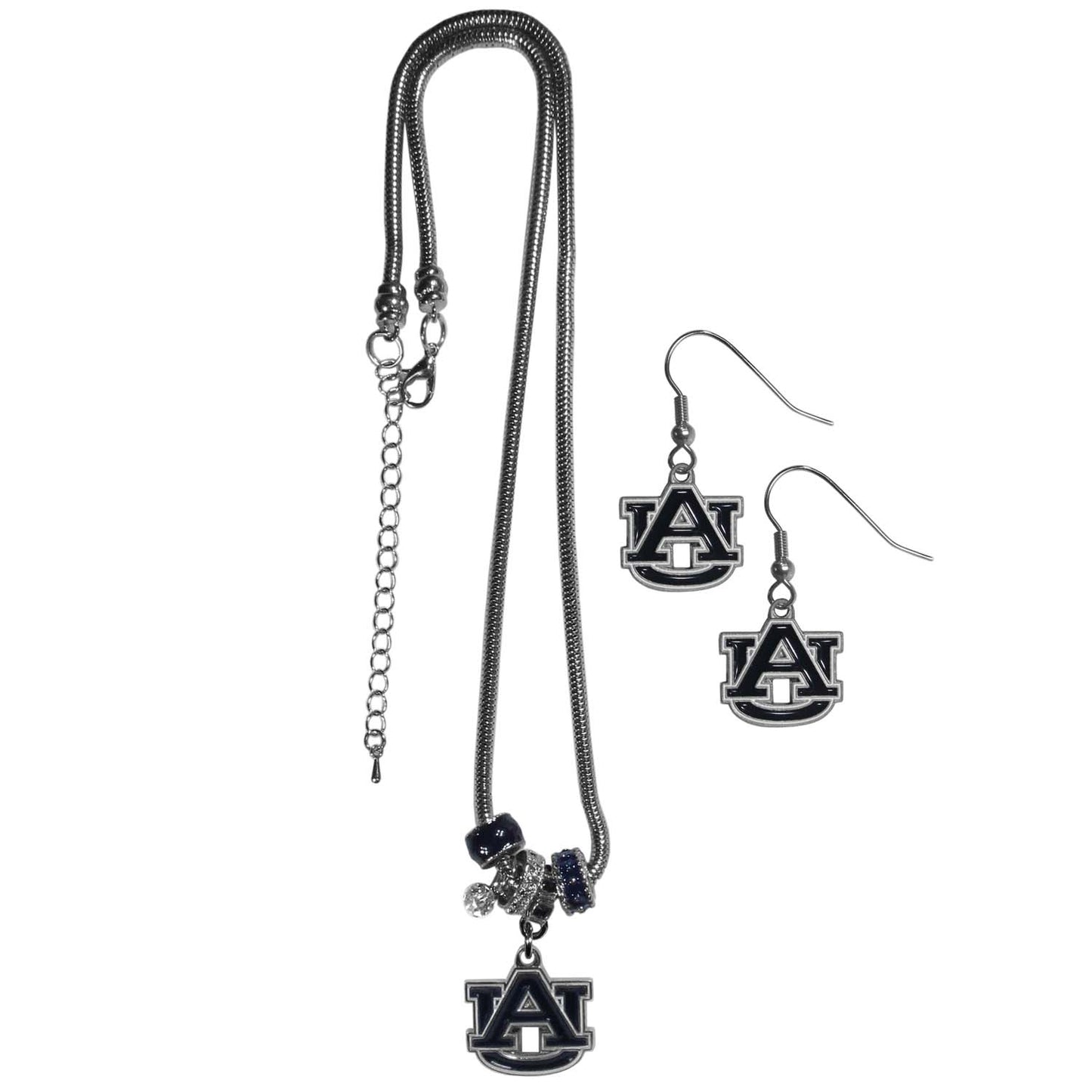 Auburn Tigers Collegiate Game Day Necklace and Earrings - Silver