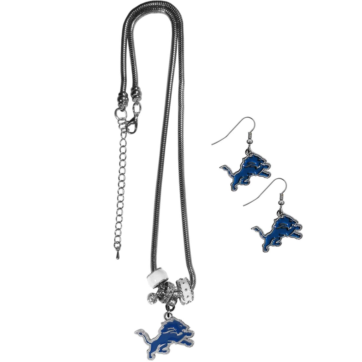 Detroit Lions NFL Game Day Necklace and Earrings - Silver
