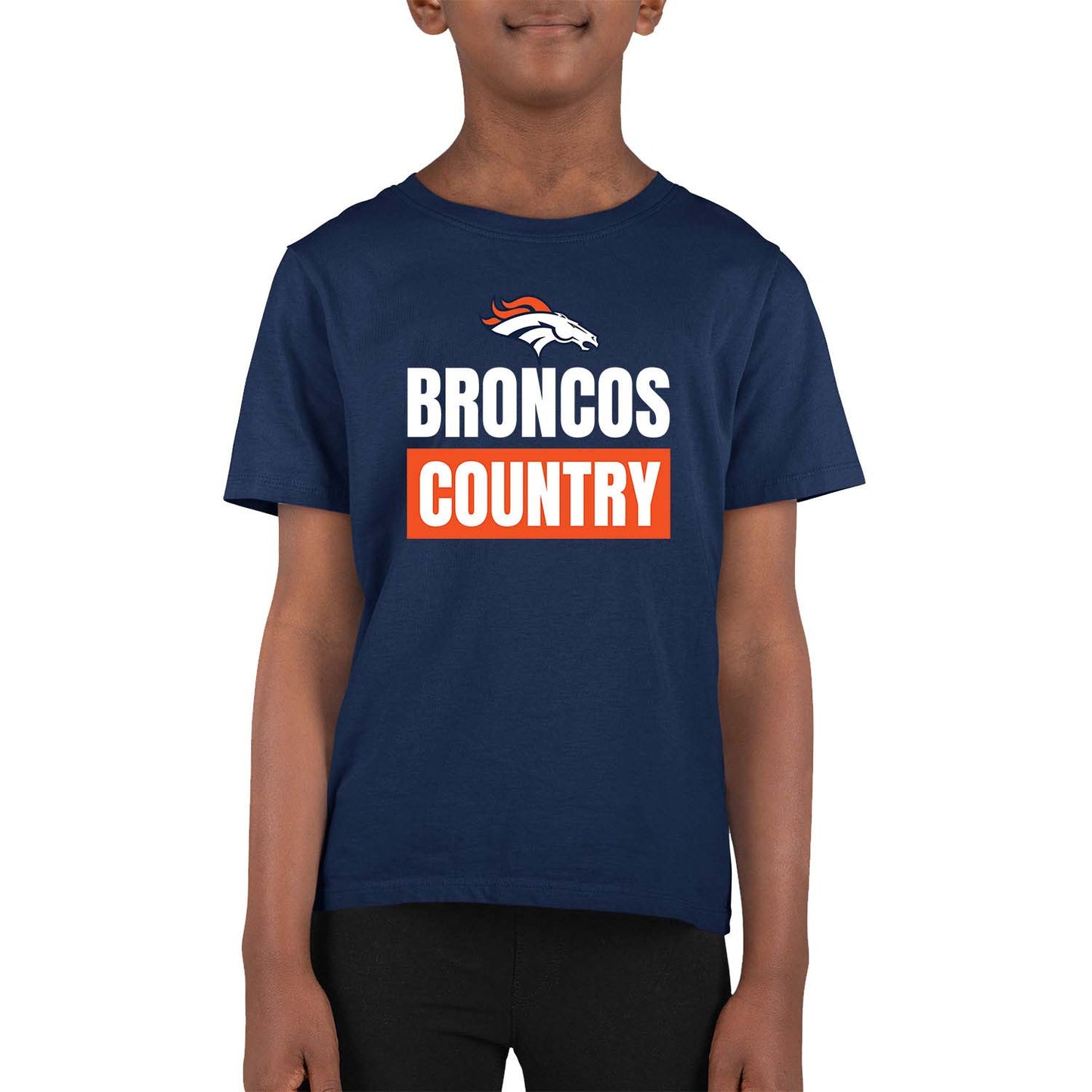 Denver Broncos NFL Youth Team Slogan Short Sleeve Lightweight T Shirt - Navy
