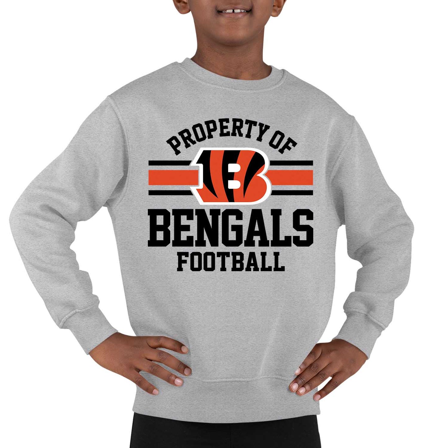 Cincinnati Bengals NFL Youth Property Of Crew Sweatshirt - Sport Gray
