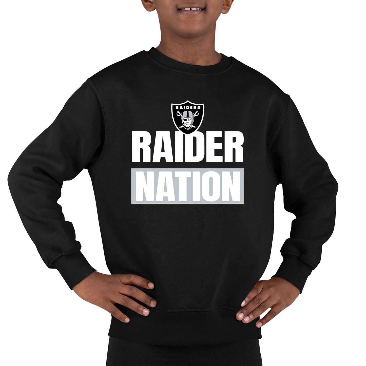 Las Vegas Raiders NFL Youth Team Slogan crewneck Sweatshirt - Black