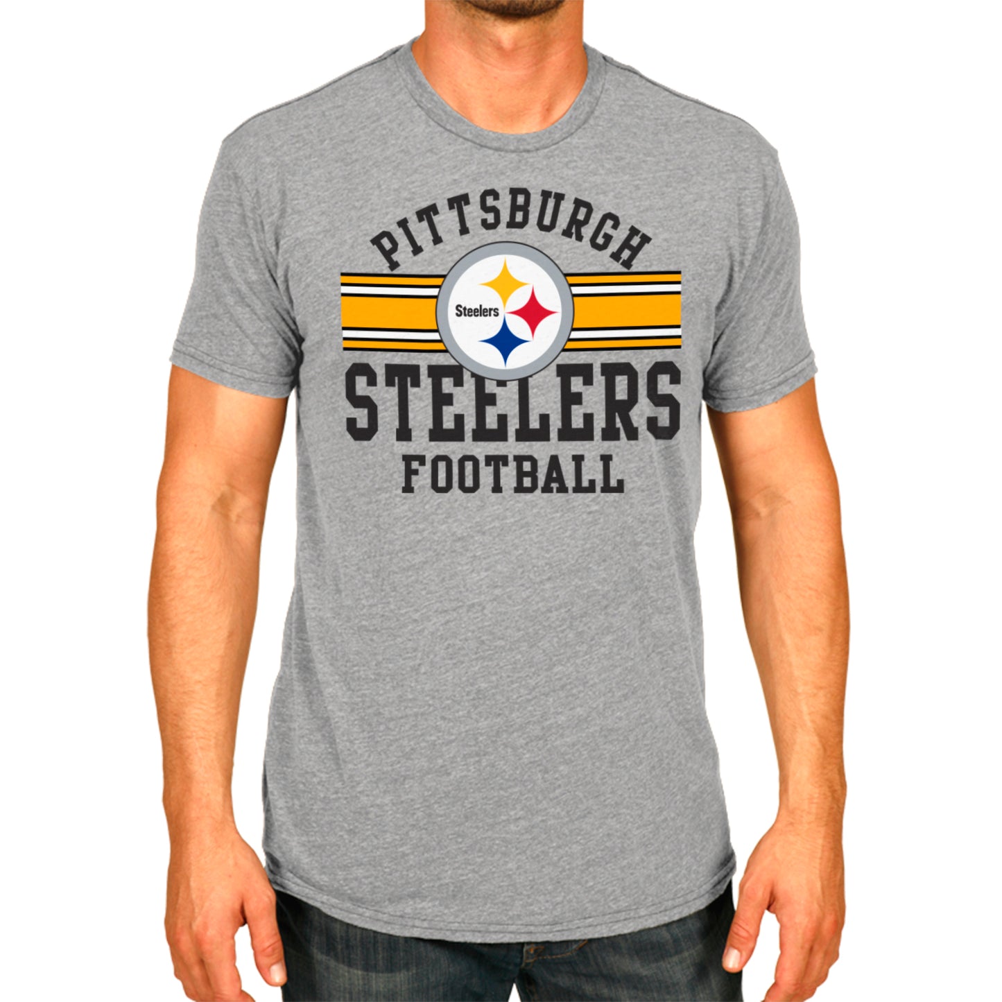 Pittsburgh Steelers NFL Adult Short Sleeve Team Stripe Tee - Sport Gray